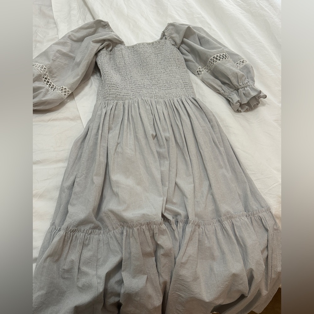 Fate Light Grayish Blue Smocked Square Neck Dress